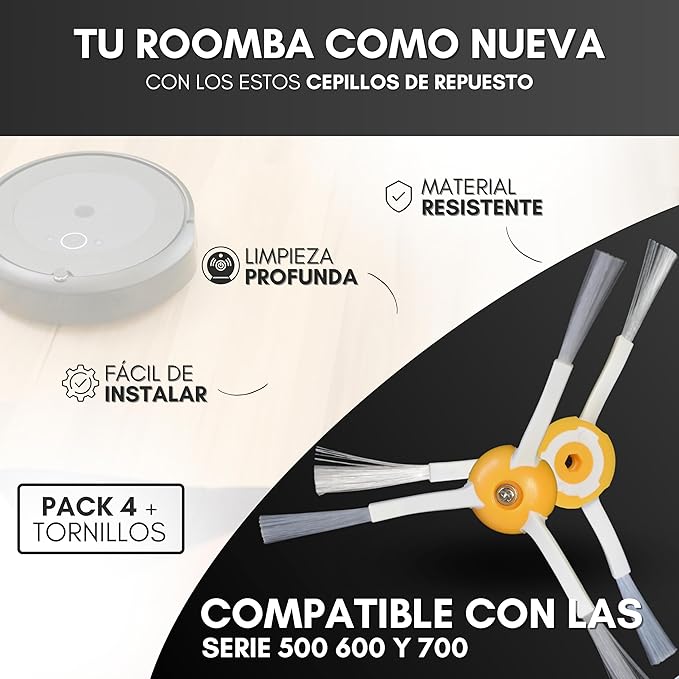 Cepillos laterales para Roomba (pack 4 + tornillos) – detalle de cerdas